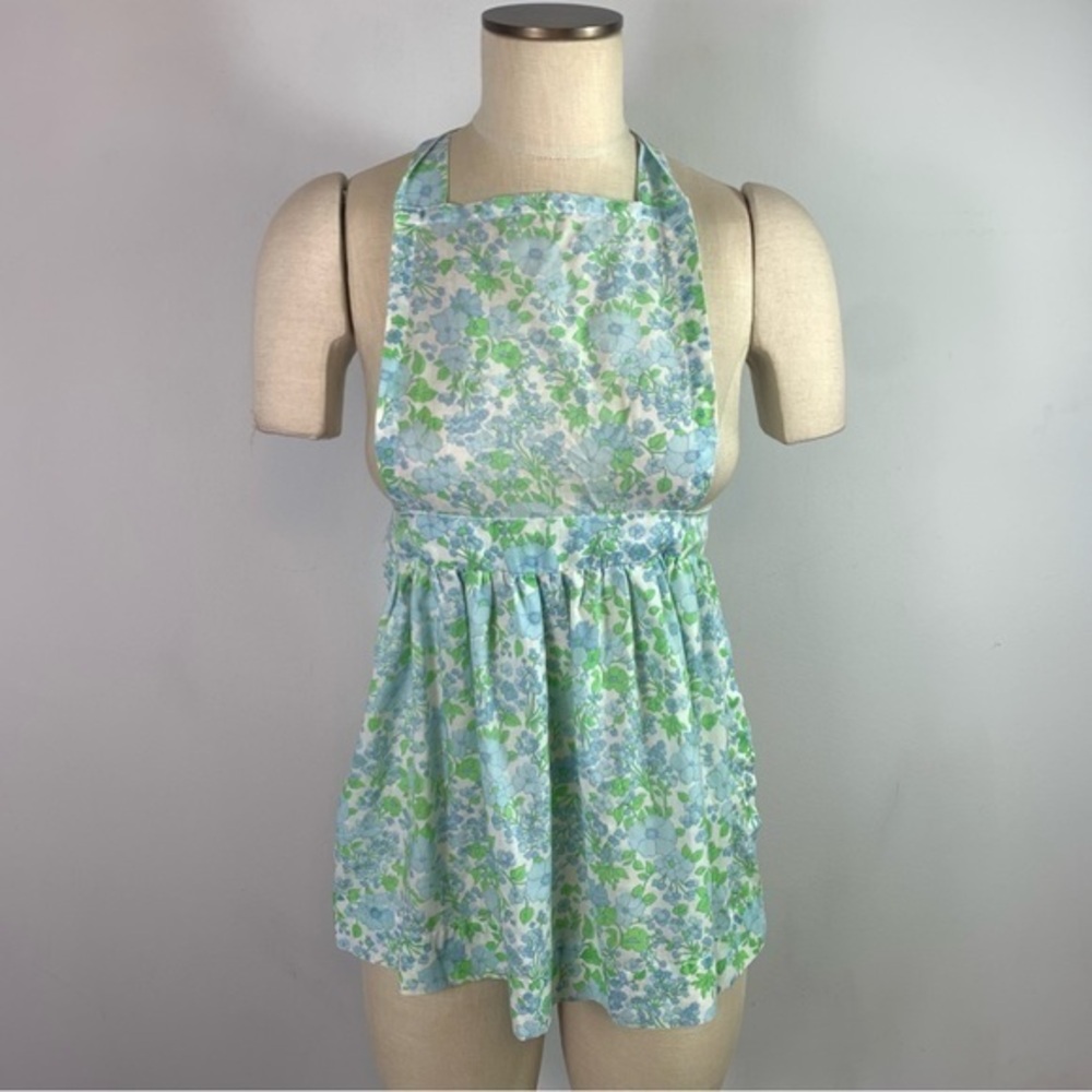 Vintage Kids Apron Blue Green White Floral